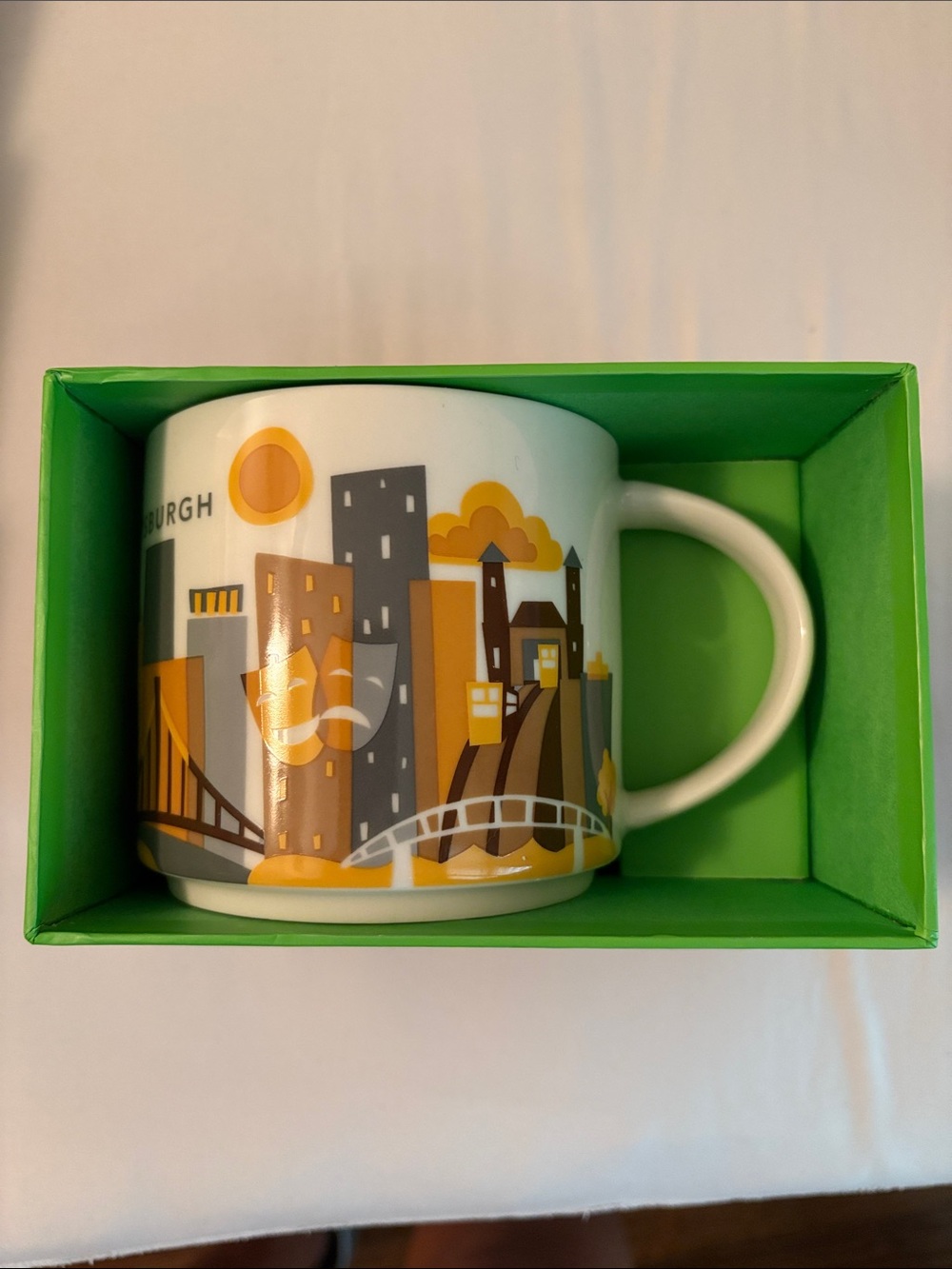 Starbucks White Mug with Yellow and Gray City Skyline